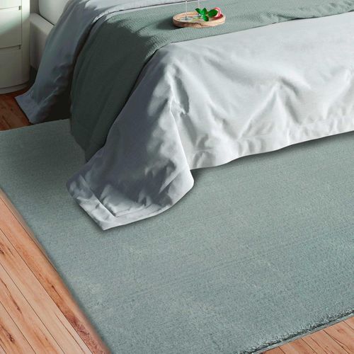 Tapis Salon 160x220 Lyn10 Lavable Bleu Uni, Tapis Shaggy à Longs Poils