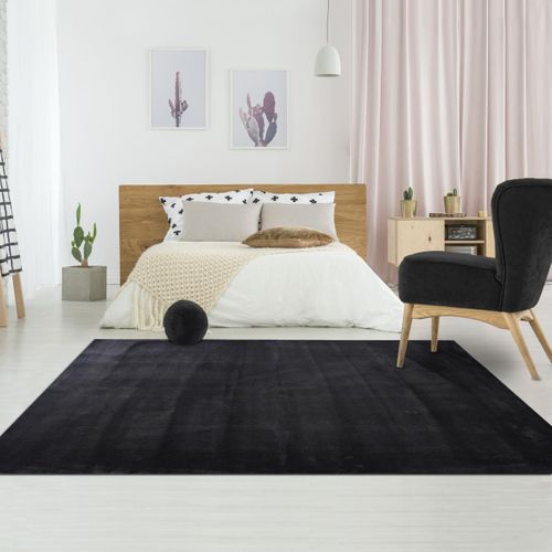 Tapis Couloir 80x300 Lyn10 Lavable Noir Uni, Tapis Shaggy à Longs Poils