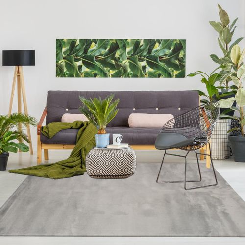 Tapis Couloir 80x300 Lyn10 Lavable Gris Uni, Tapis Shaggy à Longs Poils