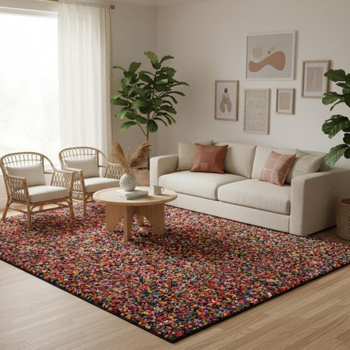 Tapis Chambre 120 X 170 Cm, Multicolore, Rouge, Bleu, Coton Tissé Main, Motif Abstrait, Zingari