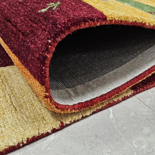 Tapis Berbère 120 X 170 Cm, Multicolore Bleu Rouge, Laine Noble, Tufté Main, Dessin Gabbeh