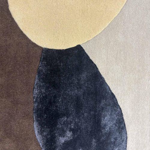 Tapis Chambre 120 X 170 Cm, Marron Beige Noir, Forme Originale, Laine Noble Tufté Main