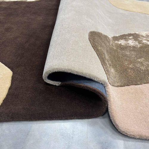 Tapis Chambre 120 X 170 Cm, Marron Beige Noir, Forme Originale, Laine Noble Tufté Main
