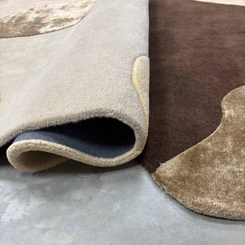 Tapis Salon 200 X 290 Cm, Marron Beige Noir, Forme Originale, Laine Noble Tufté Main