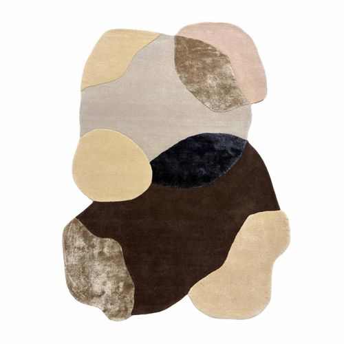 Tapis Salon 200 X 290 Cm, Marron Beige Noir, Forme Originale, Laine Noble Tufté Main