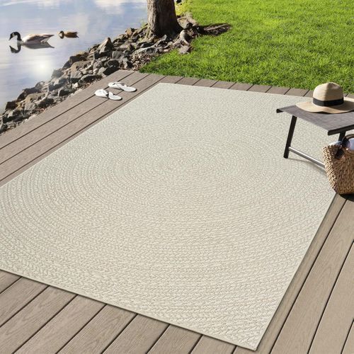 Tapis Extérieur Intérieur 80x150 Lyn13 Rezy Aspect Jute Motif Rond Ton Sur Ton