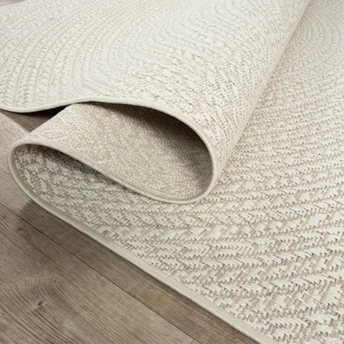 Tapis Extérieur Intérieur 80x150 Lyn13 Rezy Aspect Jute Motif Rond Ton Sur Ton