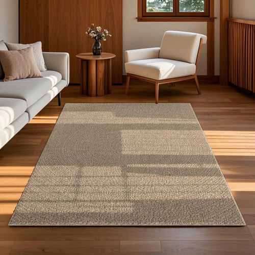 Tapis Extérieur Intérieur 80x150 Lyn13 Rezy Aspect Jute Motif Rond Ton Sur Ton