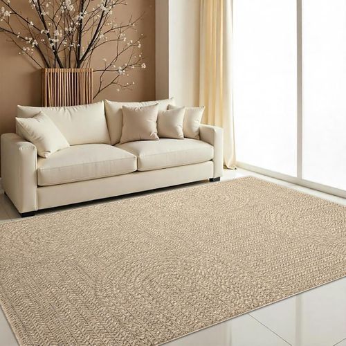 Tapis Extérieur Intérieur 60x90 Lyn13 Reza Aspect Jute Motif Arc-en-ciel Ton Sur Ton