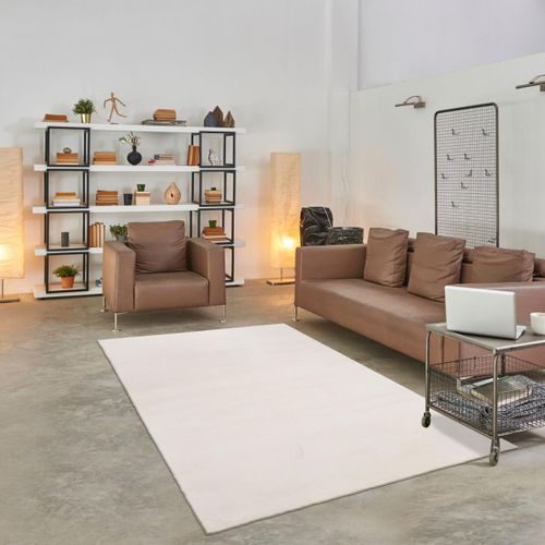 Tapis Salle à Manger 240x340 Lyn10 Lavable Crème Uni, Tapis Shaggy à Longs Poils