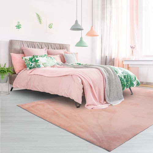 Tapis Chambre 140x200 Lyn10 Lavable Rose Uni, Tapis Shaggy à Longs Poils