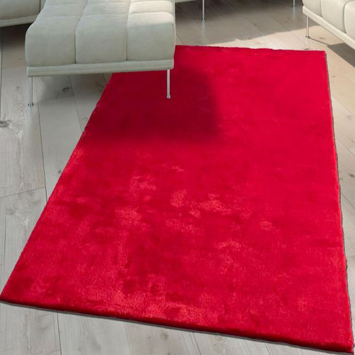 Tapis Chambre Lyn10 Lavable 120x160 Soyeux Et Doux, Tapis Rouge Uni à L'aspect Shaggy