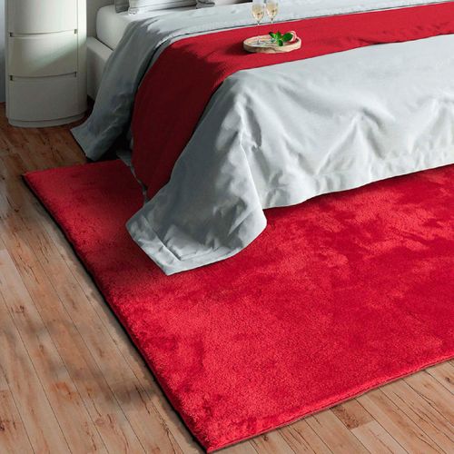 Tapis Chambre Lyn10 Lavable 120x160 Soyeux Et Doux, Tapis Rouge Uni à L'aspect Shaggy