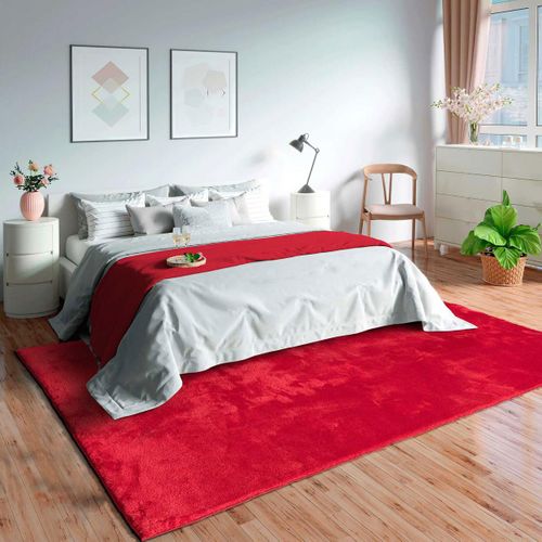 Tapis Salon Lyn10 Lavable 160x220 Soyeux Et Doux, Tapis Rouge Uni à L'aspect Shaggy