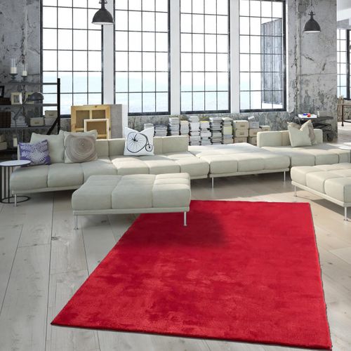 Tapis Salon Lyn10 Lavable 160x220 Soyeux Et Doux, Tapis Rouge Uni à L'aspect Shaggy