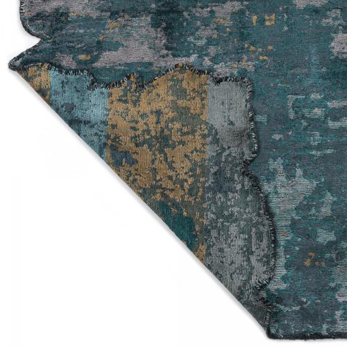 Tapis Chambre Kilim En Coton, 160 X 230 Cm, Forme Originale, Bleu, Vert Et Or