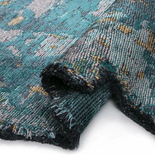 Tapis Chambre Kilim En Coton, 160 X 230 Cm, Forme Originale, Bleu, Vert Et Or