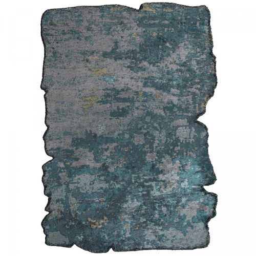 Tapis Grand Salon Kilim En Coton, 240 X 300 Cm, Forme Originale, Bleu, Vert Et Or