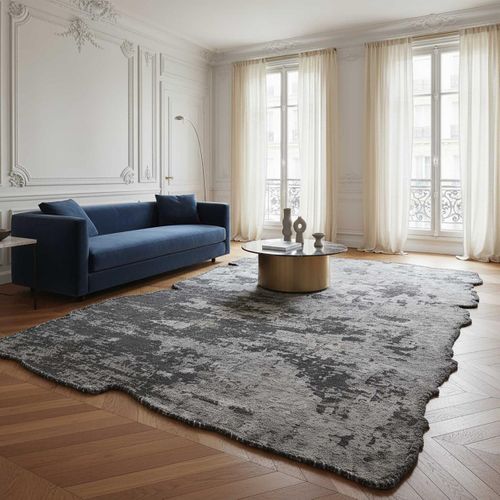 Tapis Salon Kilim En Coton, 200 X 250 Cm, Forme Originale, Marron Et Gris