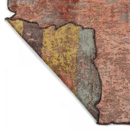 Tapis Salon Kilim En Coton, 200 X 300 Cm, Forme Originale, Corail, Jaune Et Vert