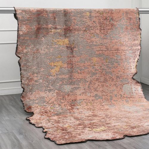 Tapis Grand Salon Kilim En Coton, 240 X 300 Cm, Forme Originale, Corail, Jaune Et Vert