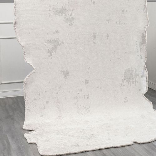 Tapis Chambre Kilim En Coton, 160 X 230 Cm, Forme Originale, Écru Et Gris