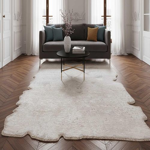 Tapis Salon Kilim En Coton, 200 X 250 Cm, Forme Originale, Écru Et Gris