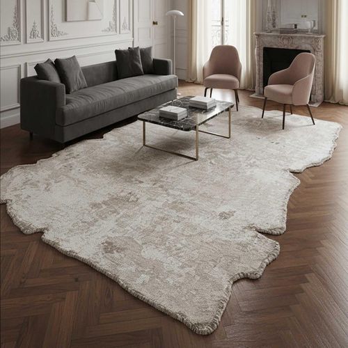 Tapis Grand Salon Kilim En Coton, 240 X 300 Cm, Forme Originale, Crème Et Écru