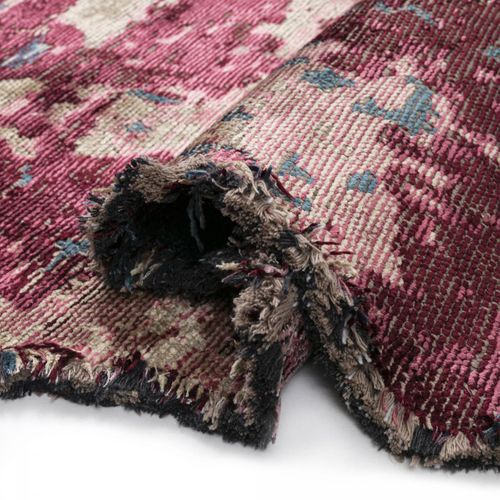 Tapis Grand Salon Kilim En Coton, 240 X 300 Cm, Forme Originale, Rose Et Bleu