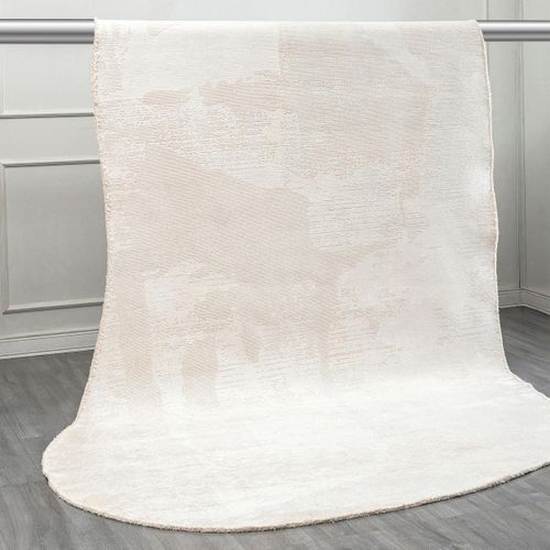 Tapis Grand Salon Kilim En Coton, 240 X 300 Cm, Forme Originale, Blanc Et Crème