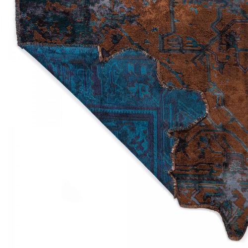 Tapis Salle à Manger Kilim En Coton, 240 X 340 Cm, Forme Originale, Bleu Et Marron