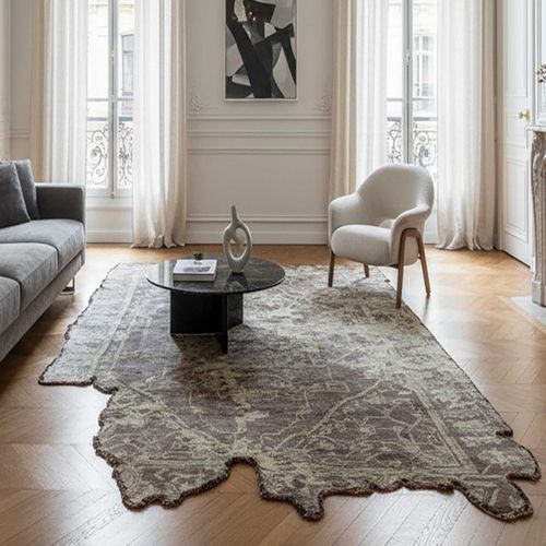 Tapis Grand Salon Kilim En Coton, 240 X 300 Cm, Forme Originale, Vert Et Gris