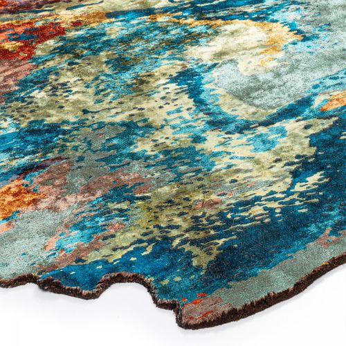 Tapis Chambre Kilim En Coton, 160 X 230 Cm, Forme Originale, Bleu Et Orange