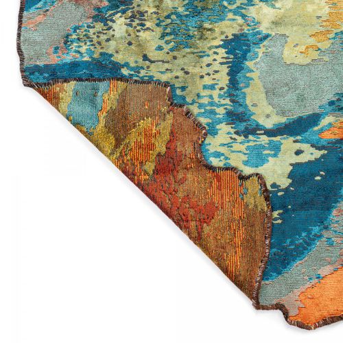 Tapis Grand Salon Kilim En Coton, 240 X 300 Cm, Forme Originale, Bleu Et Orange