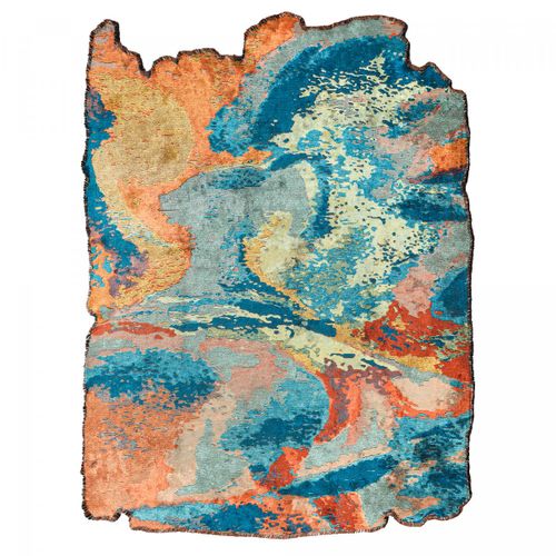 Tapis Salle à Manger Kilim En Coton, 240 X 340 Cm, Forme Originale, Bleu Et Orange