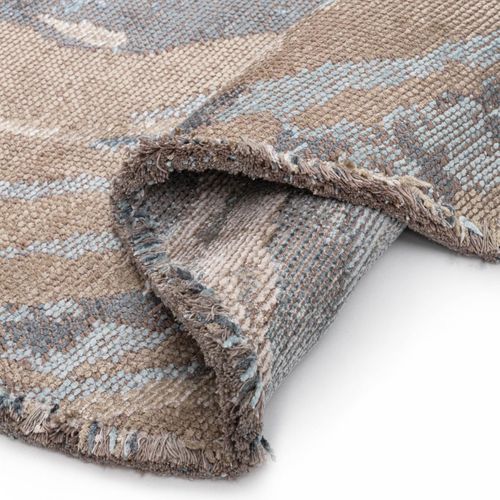 Tapis Grand Salon Kilim En Coton, 240 X 300 Cm, Forme Originale, Bleu Et Beige