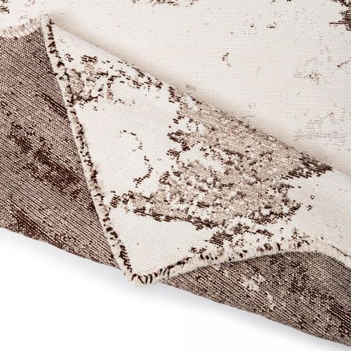 Tapis Grand Salon Kilim En Coton, 240 X 300 Cm, Forme Originale, Blanc Et Marron