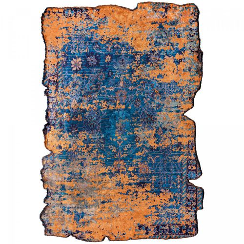 Tapis Salon Kilim En Coton, 200 X 250 Cm, Forme Originale, Orange Et Bleu