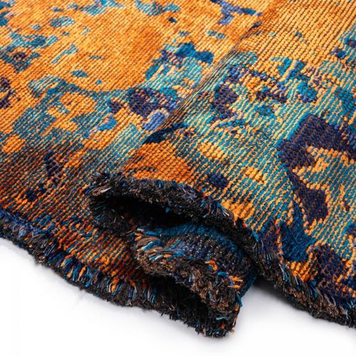 Tapis Salon Kilim En Coton, 200 X 250 Cm, Forme Originale, Orange Et Bleu