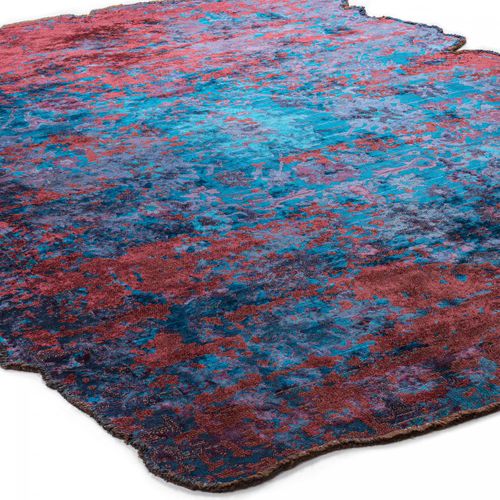 Tapis Salon Kilim En Coton, 200 X 250 Cm, Forme Originale, Bleu Et Rouge