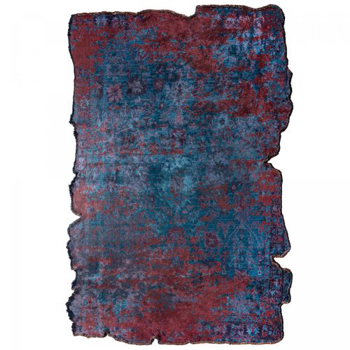 Tapis Grand Salon Kilim En Coton, 240 X 300 Cm, Forme Originale, Bleu Et Rouge