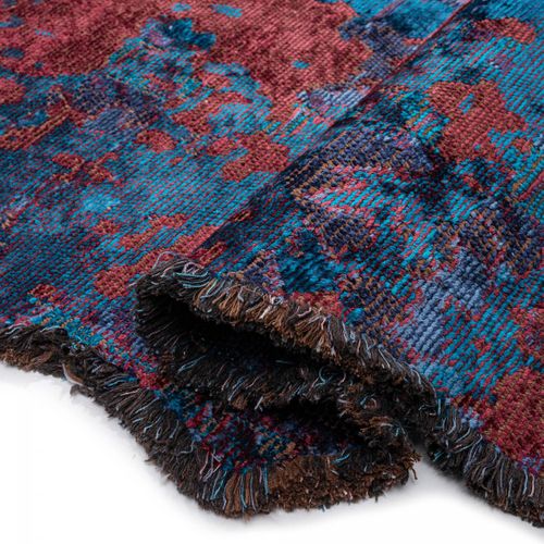 Tapis Salle à Manger Kilim En Coton, 240 X 340 Cm, Forme Originale, Bleu Et Rouge