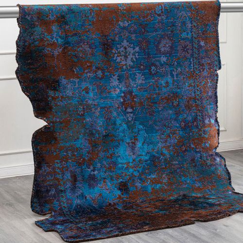 Tapis Salon Kilim En Coton, 200 X 250 Cm, Forme Originale, Marron Et Bleu
