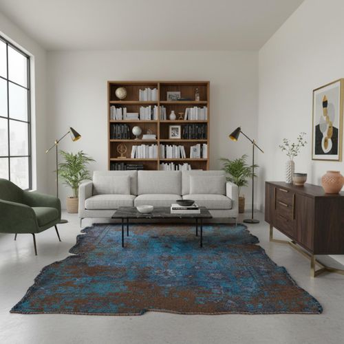 Tapis Salon Kilim En Coton, 200 X 300 Cm, Forme Originale, Marron Et Bleu