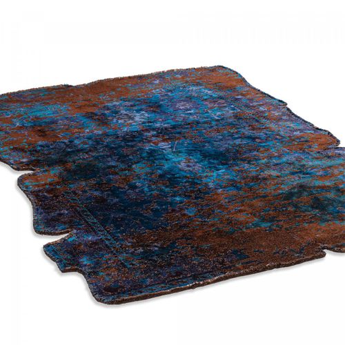 Tapis Salon Kilim En Coton, 200 X 300 Cm, Forme Originale, Marron Et Bleu