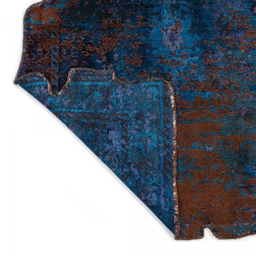 Tapis Salon Kilim En Coton, 200 X 300 Cm, Forme Originale, Marron Et Bleu