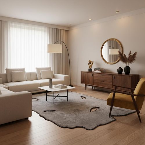 Tapis Salle à Manger Kilim En Coton, 240 X 340 Cm, Forme Originale, Gris Et Écru