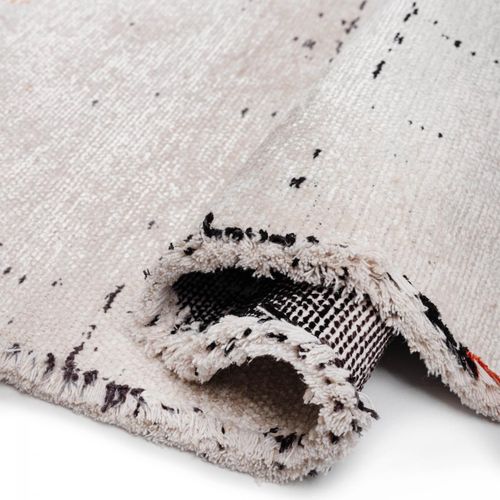 Tapis Salon Kilim En Coton, 200 X 300 Cm, Forme Originale, Écru Et Gris