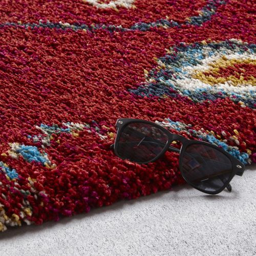 Tapis Shaggy 140x200 Rectangle Tissé Rouge Et Blanc Motif Berbère Amore 4