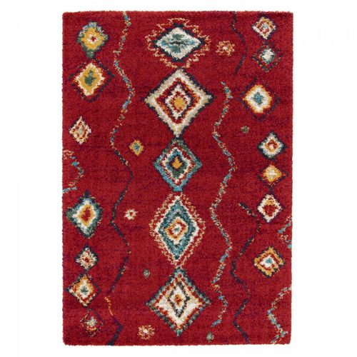 Tapis Shaggy 140x200 Rectangle Tissé Rouge Et Blanc Motif Berbère Amore 4